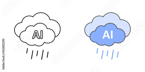 Weather prediction with AI cloud icon showing smart farming forecasts, available in outline and color styles.