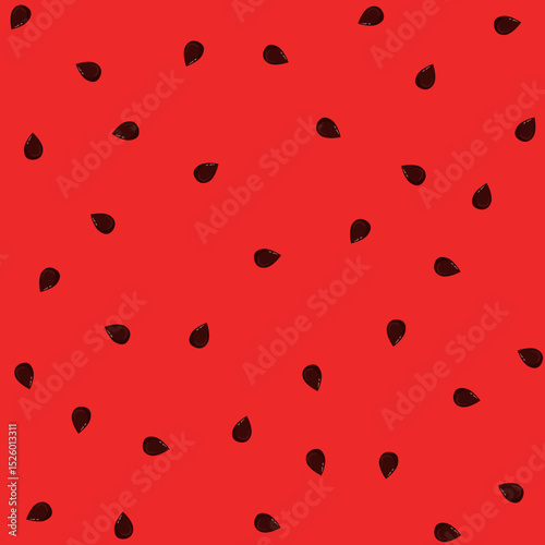 Watermelon inside seeds and red background, simple summer print. Slice of fruit, sweet dessert retro design. Juicy summer tropical 