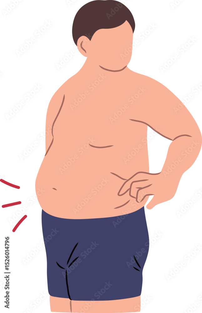 Fototapeta premium お腹の贅肉が気になる男性の主線なしイラスト素材