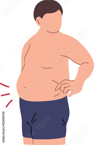 お腹の贅肉が気になる男性の主線なしイラスト素材