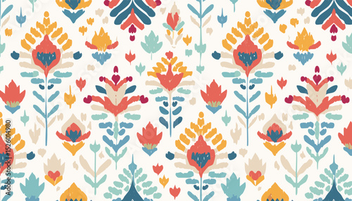 Floral Ikat Ethnic Tribal Seamless Pattern with Handcrafted Textures – Traditional Textile-Inspired Design