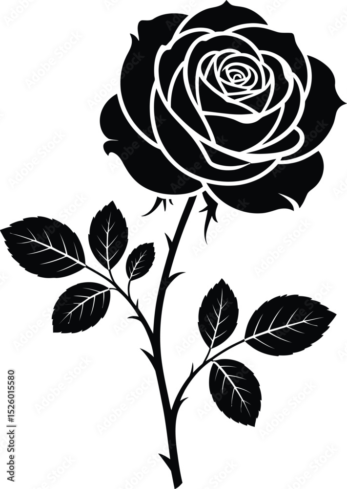 Fototapeta premium Elegant Black Rose Silhouette: Botanical, Love, and Floral Vector Design