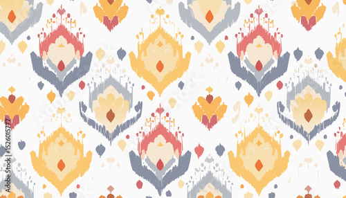 Floral Ikat Ethnic Tribal Seamless Pattern with Handcrafted Textures – Traditional Textile-Inspired Design