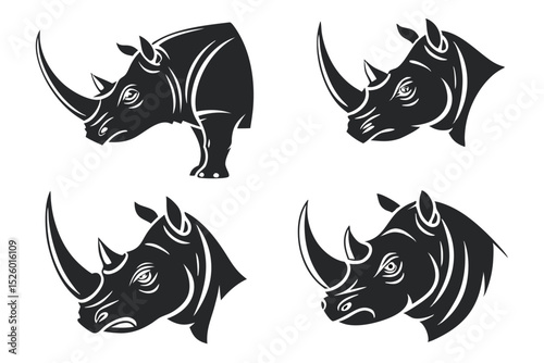 vector set of black and white horse