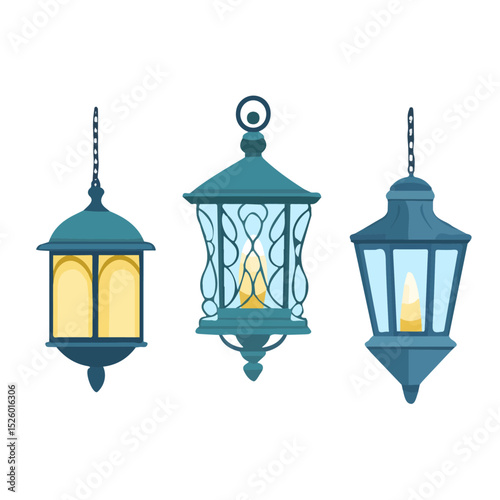 2D flat vector illustration of Outdoor Lanterns, isolated on a white background.