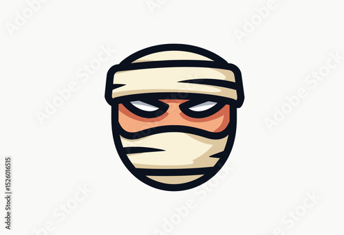 A fierce mummy or ninja head mascot logo, a bold cartoon vector character with intense eyes, perfect for an esports team, gaming channel, or dojo branding.
