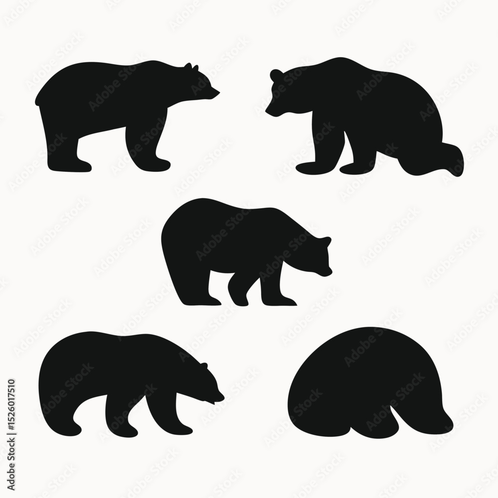 Fototapeta premium Five Silhouette Bear Illustrations Perfect for Wildlife Designs
