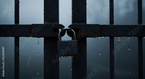 Rainy Day Lock on a Metal Gate