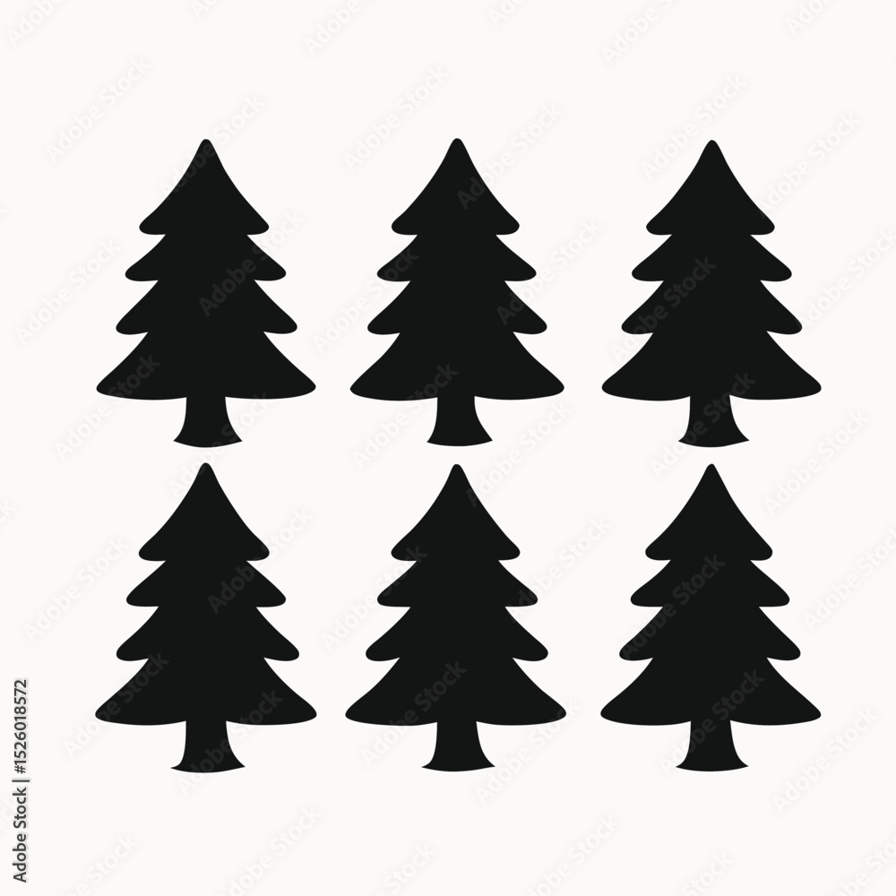Obraz premium Six Simple Black Silhouette Christmas Trees Perfect for Holiday Crafts and Designs