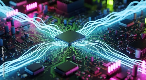 Abstract Visualization of a Computer Microchip's Complex Network and Data Flow