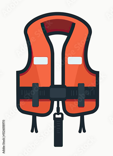 A simple cartoon icon of an orange life vest, a clean and modern vector graphic representing water safety equipment for travel apps or boating instructions.

