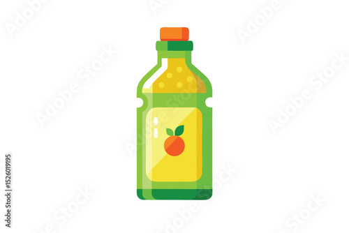 Bottled Fruit Drink with Orange Label on White Background, Tasty and Refreshing