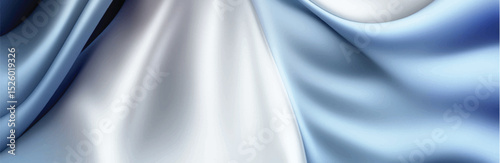 Elegant blue white silk fabric background. Textile texture. Wide vector illustration	