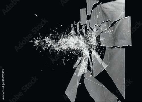 Broken glass on the black background. Isolated realistic cracked glass effect	