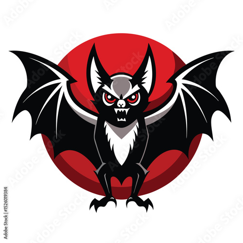 Cartoon Bat with Red Eyes and Wide Wings Illustration for Halloween Night