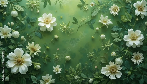 Lush Green Floral Background with Vibrant Leaves and Natural Patterns