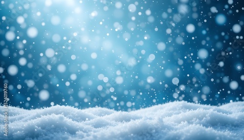 Blue Snowfall Background with Softly Defocused Snowflakes for Winter Holidays