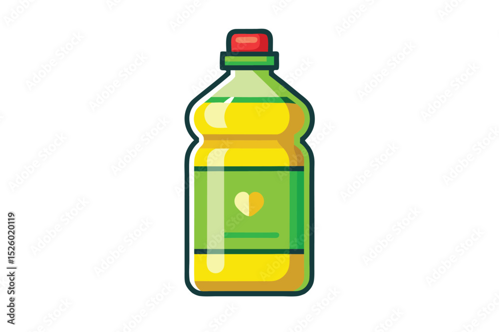 Obraz premium Cartoon Bottle of Yellow Liquid with Green Label and Red Cap