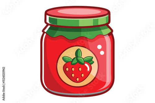 Cartoon Jar of Strawberry Jam with Strawberry Label and Colored Lid