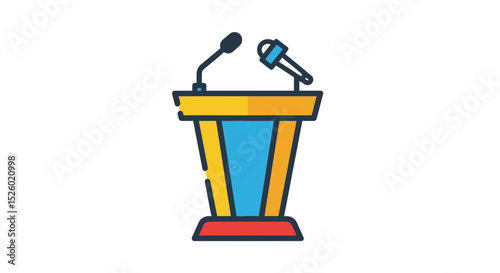 Modern Podium with Microphones: Colorful Icon for Presentations, Speeches, and Public Speaking Events