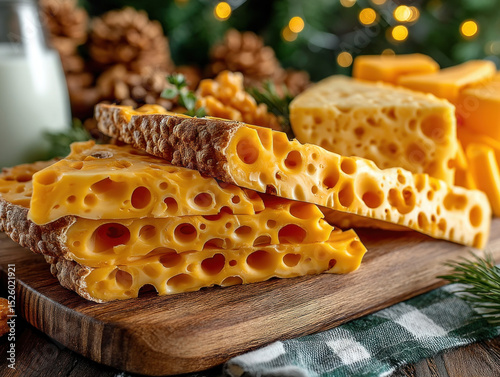 A block of hard cheese perf...