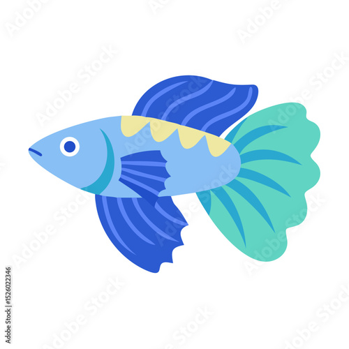Simple Flat Illustration Guppy Fish with Decorative Fin Shape Icon