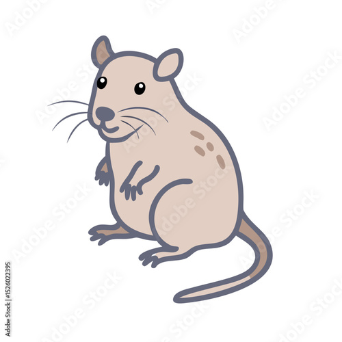 Flat Illustration of Cute Beige Gerbil Standing Upright with Outlined Edges