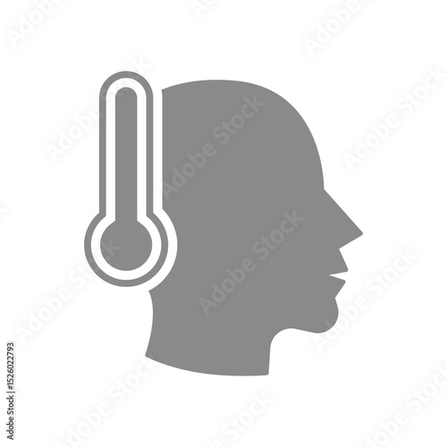 Human head and thermometer vector icon. Fever, high body temperature, virus or infection.