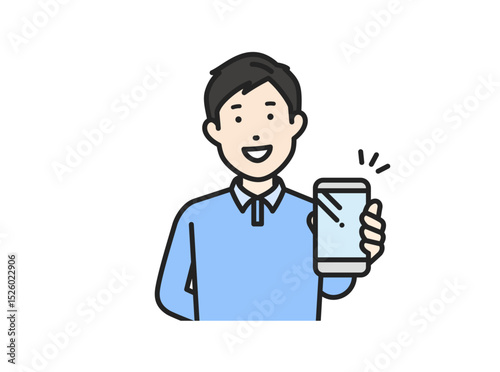 携帯を見せる,私服男性