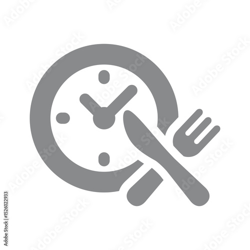Eating regimen and timing, clock with fork and knife. Diet plan, dietary regime and fasting vector icon. 