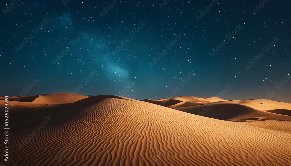 Naklejka premium Beautiful desert landscape at night with starry sky in the UAE