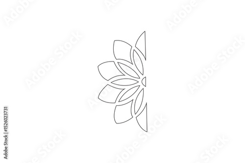 Minimalist half flower mandala line art vector icon for logo or decoration.