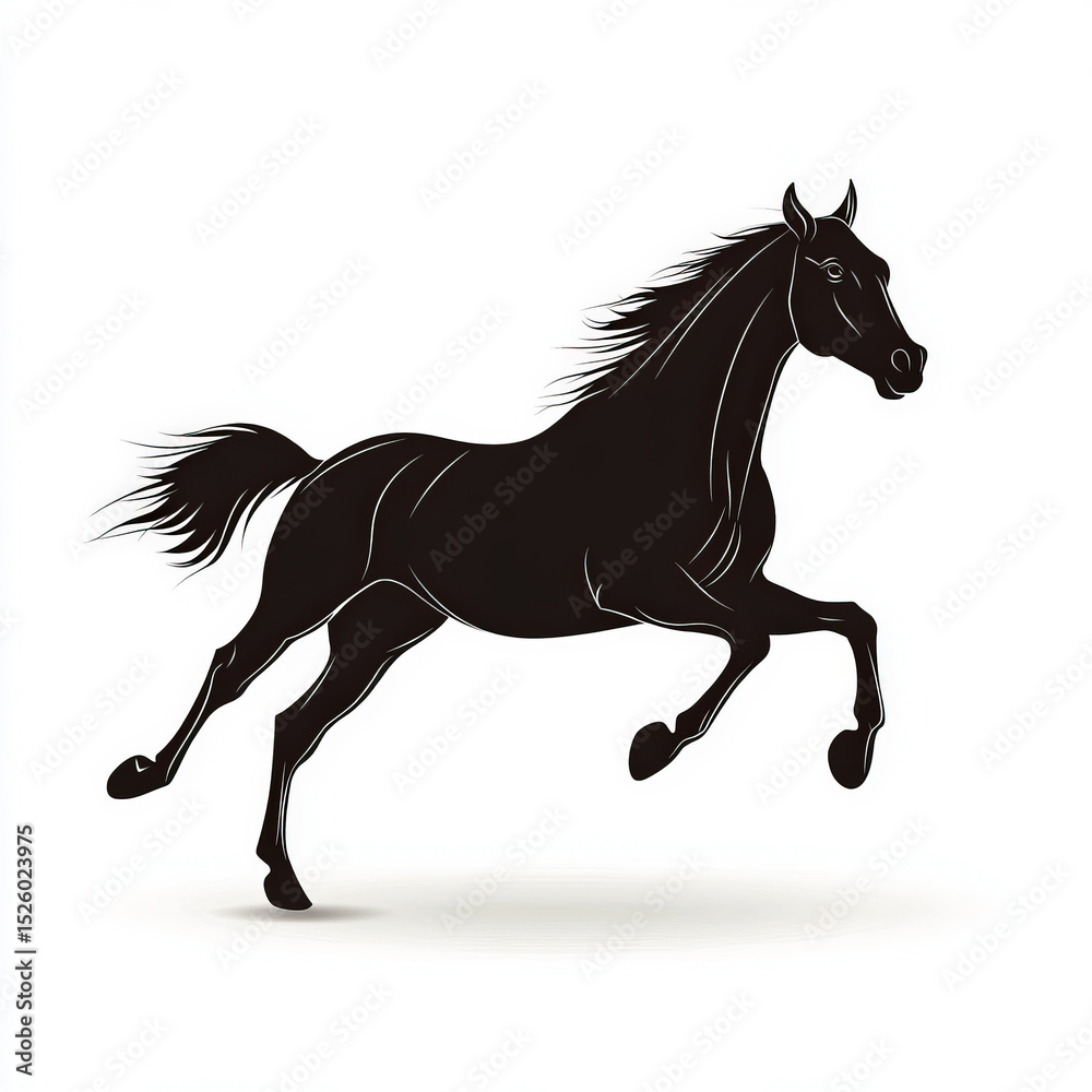 Obraz premium running horse silhouette , black and white illustration isolated on white background