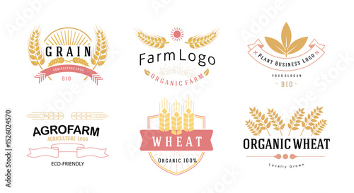 Agriculture wheat ears badges. Agriculture sticker and label, wheat