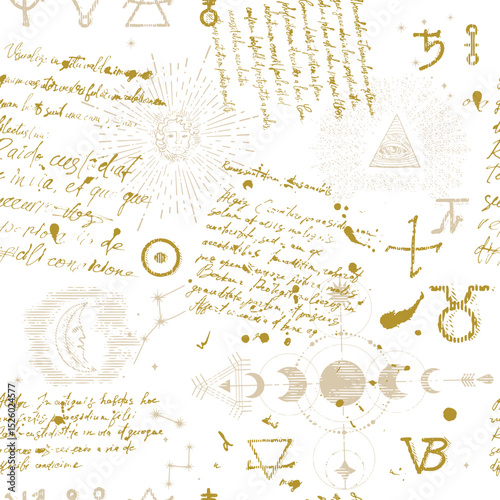 Mystical seamless pattern with esoteric symbols