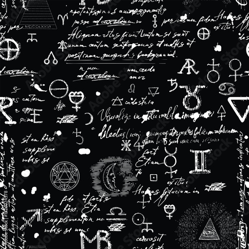 Mystical seamless pattern with esoteric symbols