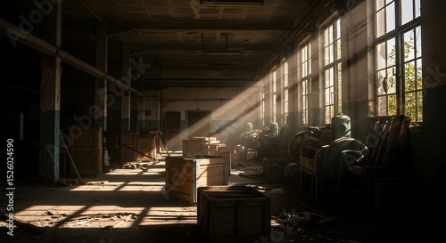 Sunbeams Illuminate Abandoned Factory Interior
