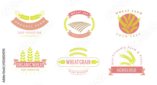 Agriculture wheat ears badges. Agriculture sticker and label, wheat