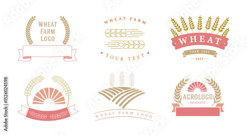 Agriculture wheat ears badges. Agriculture sticker and label, wheat