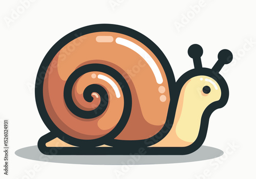 A charming cartoon snail mascot with a glossy spiral shell, a cute and friendly vector character perfect for nature-themed logos or children's book illustrations.
