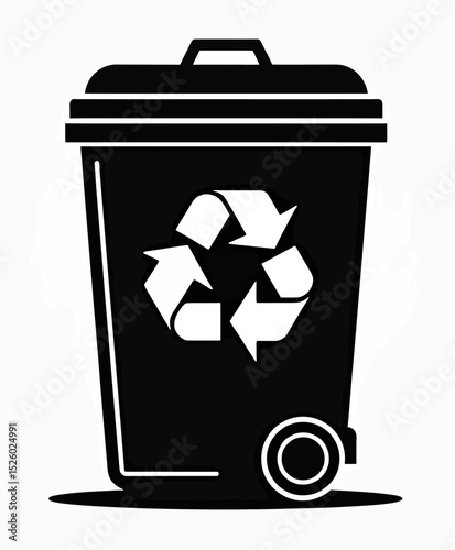 A simple black glyph icon of a wheeled recycling bin, a clean and modern vector symbol for waste management, sustainability, and environmental awareness programs.
