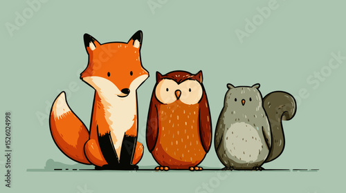 Friendly forest animals gather together in a playful and colorful illustration