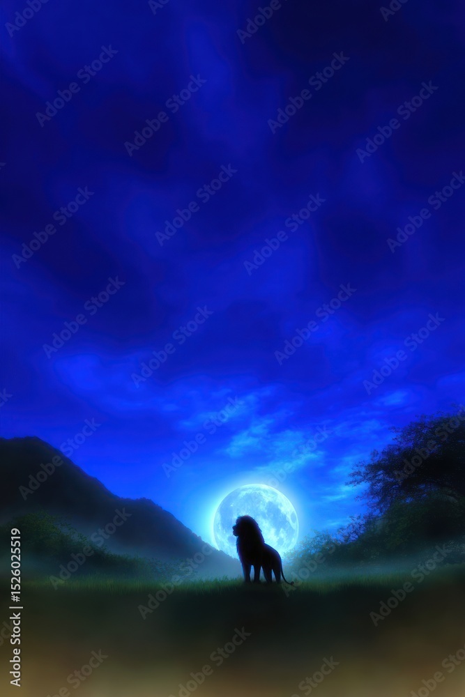 Fototapeta premium Majestic lion silhouette at night