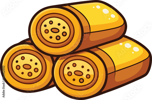 Delicious Cartoon Baklava Rolls Stacked Up Middle Eastern Dessert Illustration