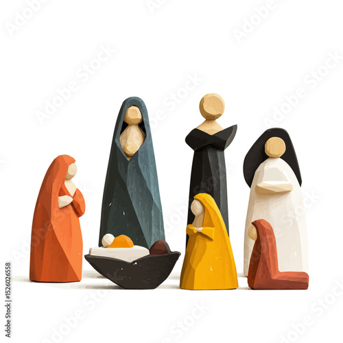 Nativity Set illustration vector 2D flat, isolated on a white background.