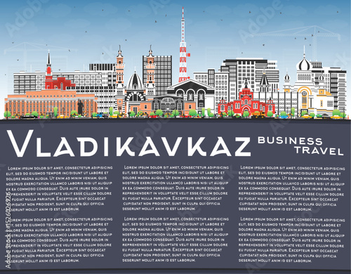 Vladikavkaz Russia city skyline with color buildings, blue sky and copy space. Vladikavkaz cityscape with landmarks. Business travel and tourism concept with modern and historic architecture.