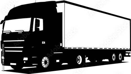 black and white silhouette of a truck with a trailer, truck, vehicle, vehicle illustration