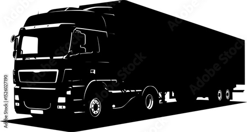 black and white silhouette of a truck with a trailer, truck, vehicle, vehicle illustration