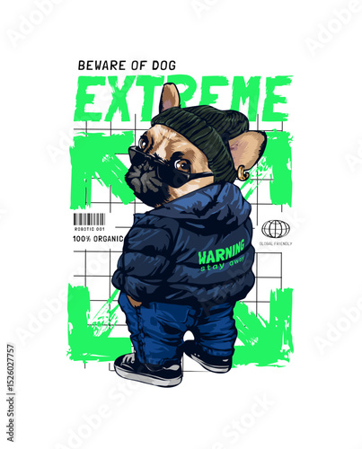 graphic style dog in jacket and beanie vector illustration  hand drawn - not auto trace	
