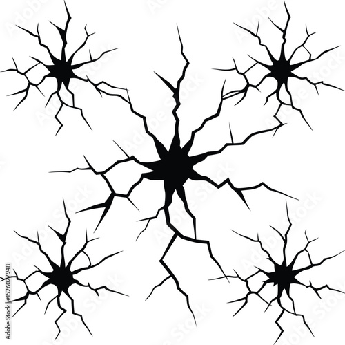 Vector illustration of a black cracked surface isolated on a pristine white background.